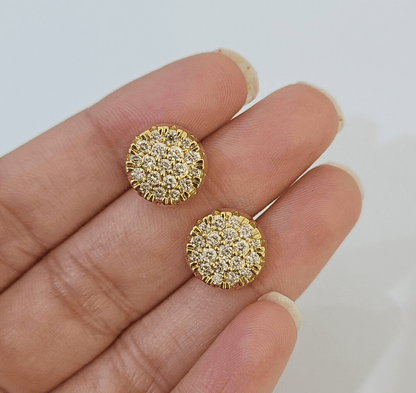 10k Yellow gold Flower Earrings Real Diamond screw - back Women Men studs - Reva Jeweler