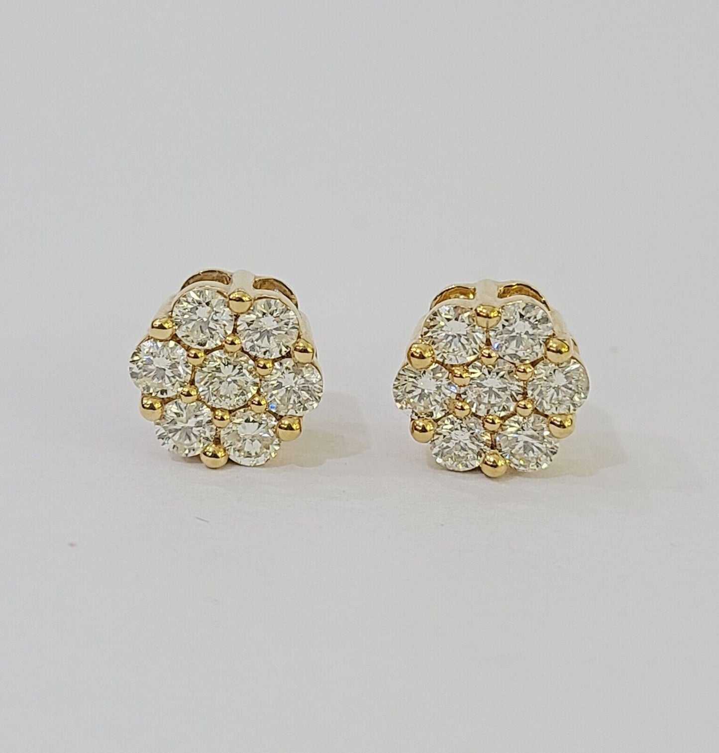 10k Yellow gold Flower Earrings Real Diamond screw - back Women Men studs - Reva Jeweler