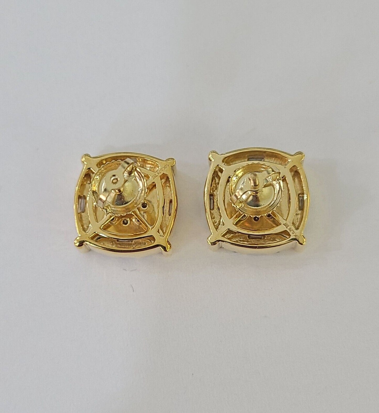 10k Yellow gold Flower Earrings Real Diamond screw - back Women Men studs - Reva Jeweler