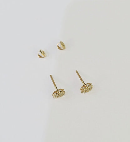 10k Yellow gold Flower Earrings Real Diamond screw - back Women Men studs - GoldenlinQ