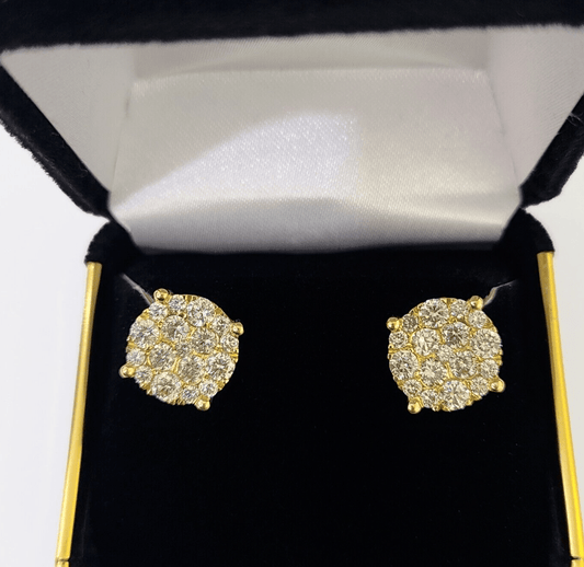 10k Yellow gold Flower Earrings Real Diamond screw - back Women Men studs - GoldenlinQ