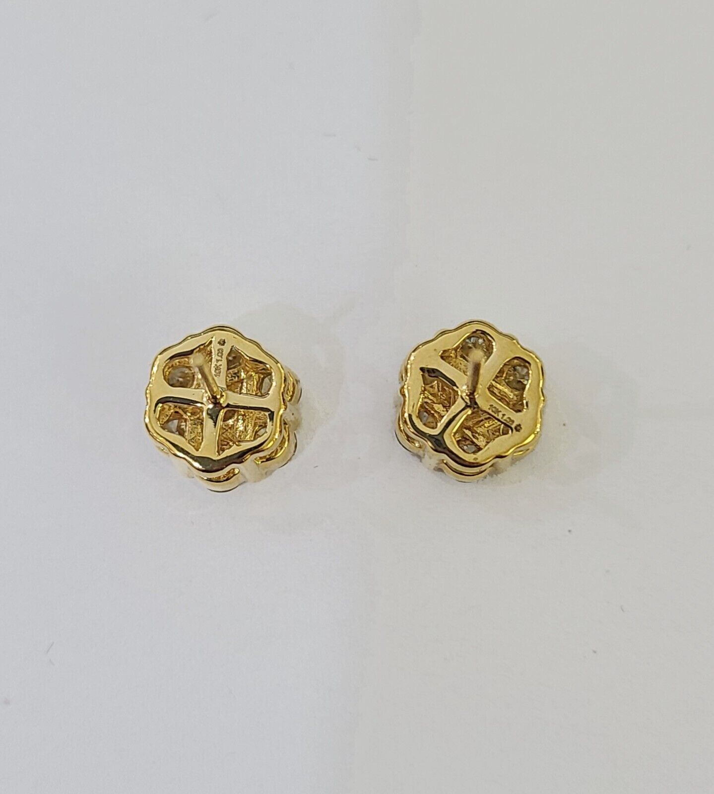 10k Yellow gold Flower Earrings Real Diamond screw - back Women Men studs - Reva Jeweler