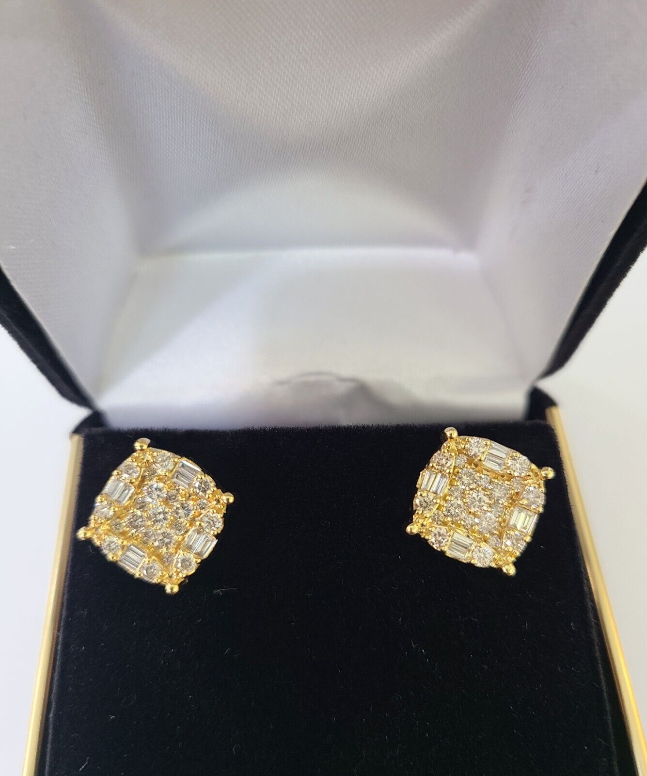10k Yellow gold Flower Earrings Real Diamond screw - back Women Men studs - Reva Jeweler