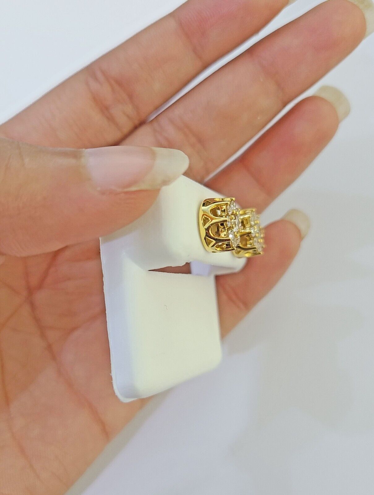 10k Yellow gold Flower Earrings with Real 0.96CT diamond screw - bag ,Women studs - Reva Jeweler