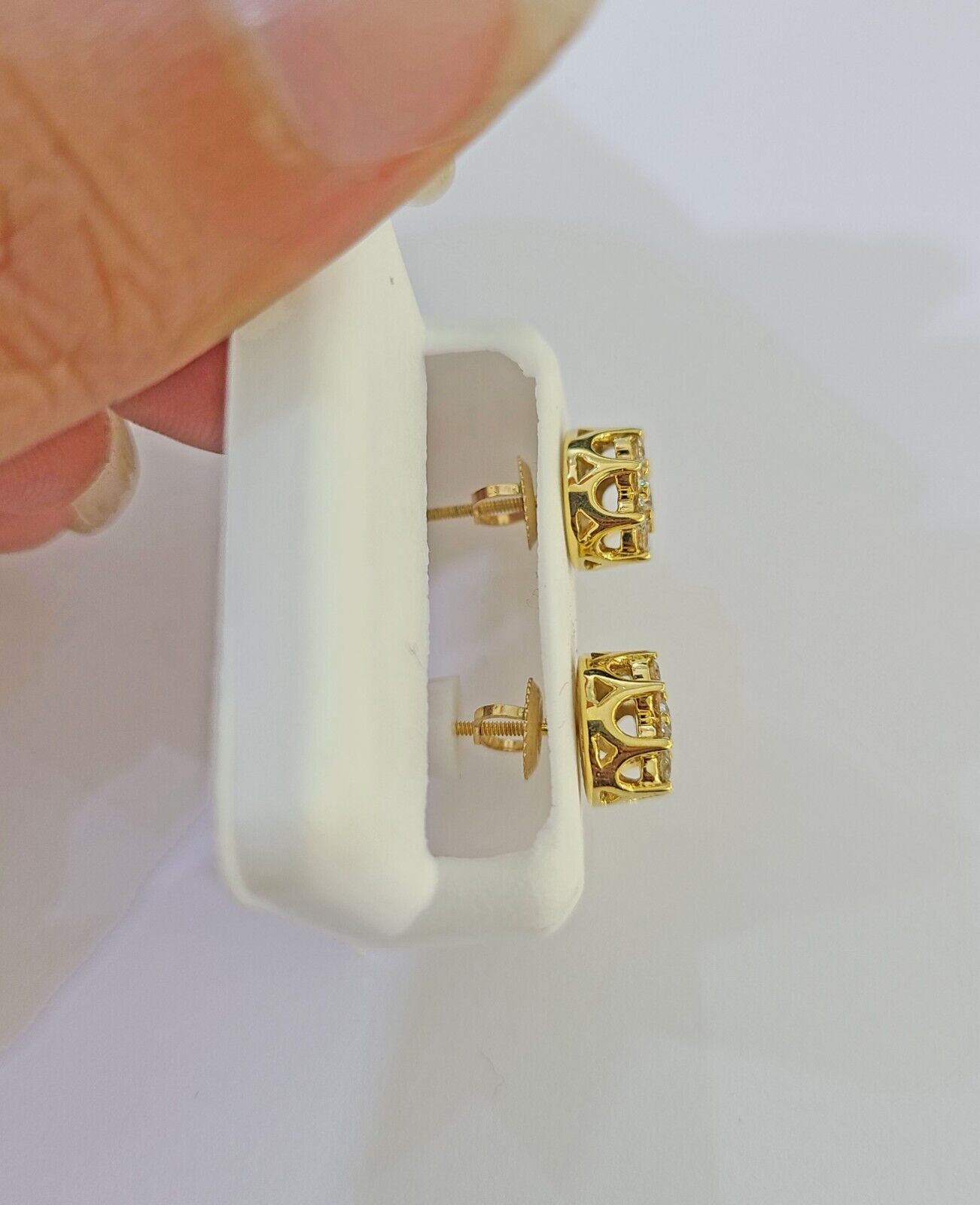 10k Yellow gold Flower Earrings with Real 0.96CT diamond screw - bag ,Women studs - Reva Jeweler