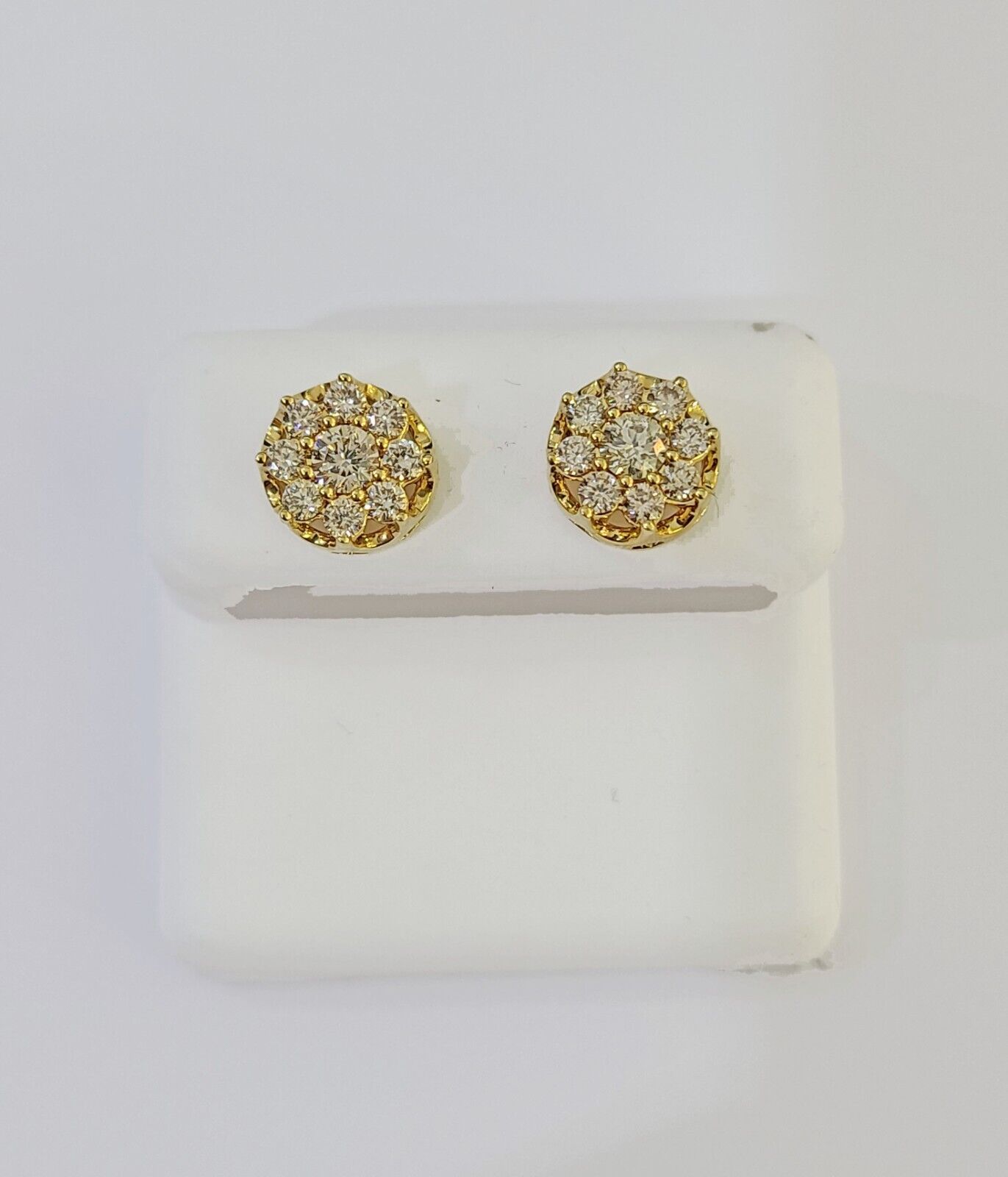 10k Yellow gold Flower Earrings with Real 0.96CT diamond screw - bag ,Women studs - Reva Jeweler