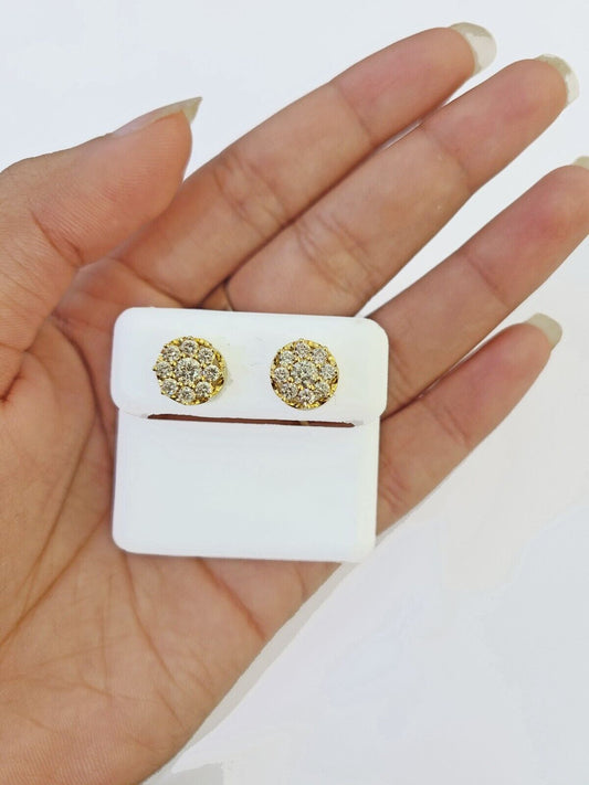 10k Yellow gold Flower Earrings with Real 0.96CT diamond screw - bag ,Women studs - Reva Jeweler