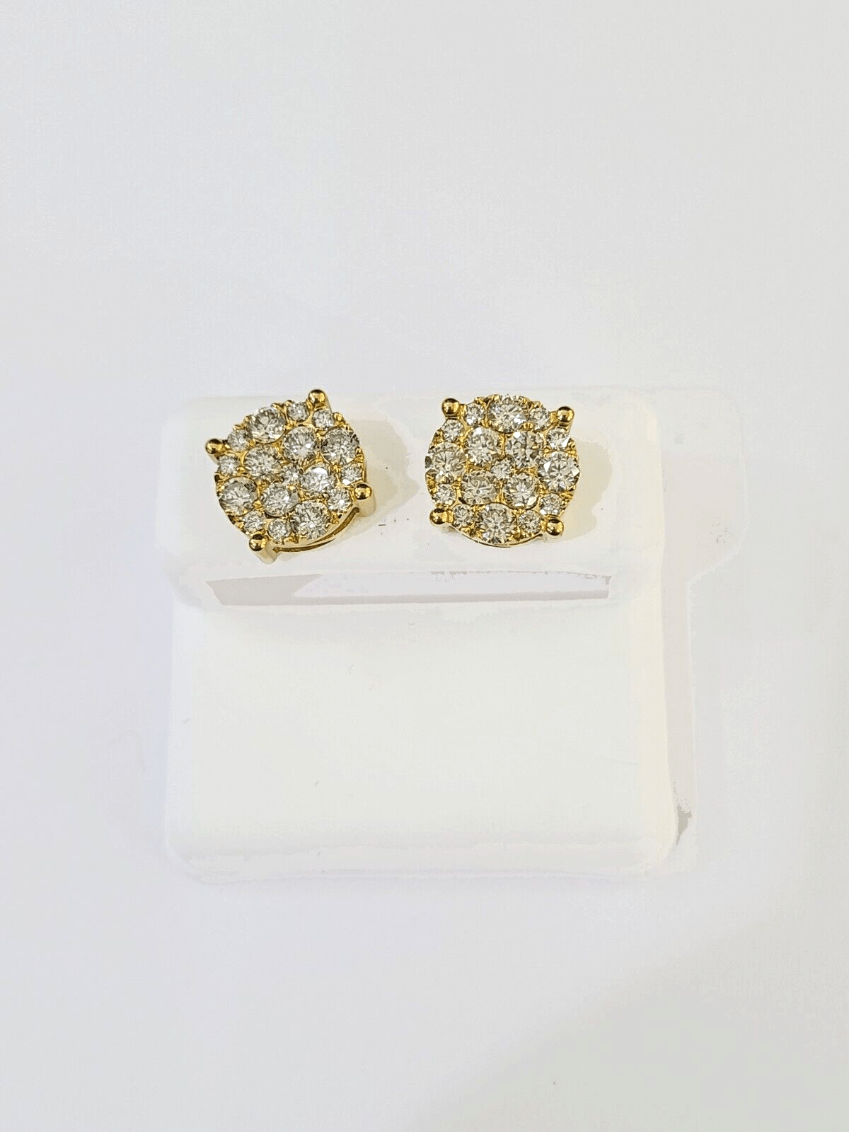 10k Yellow gold Flower Earrings with Real 2.09CT diamond screw - bag ,Women studs - Reva Jeweler