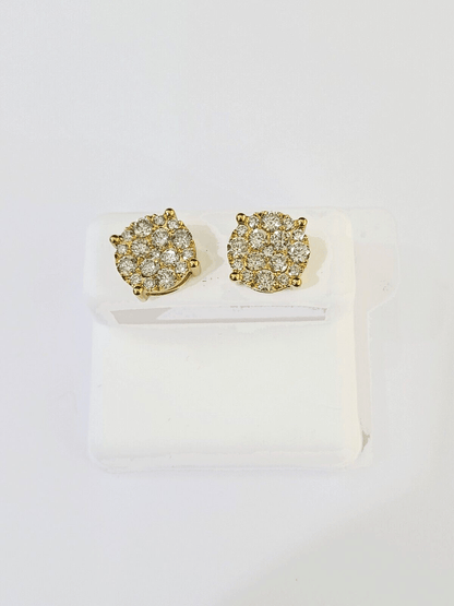 10k Yellow gold Flower Earrings with Real 2.09CT diamond screw - bag ,Women studs - Reva Jeweler