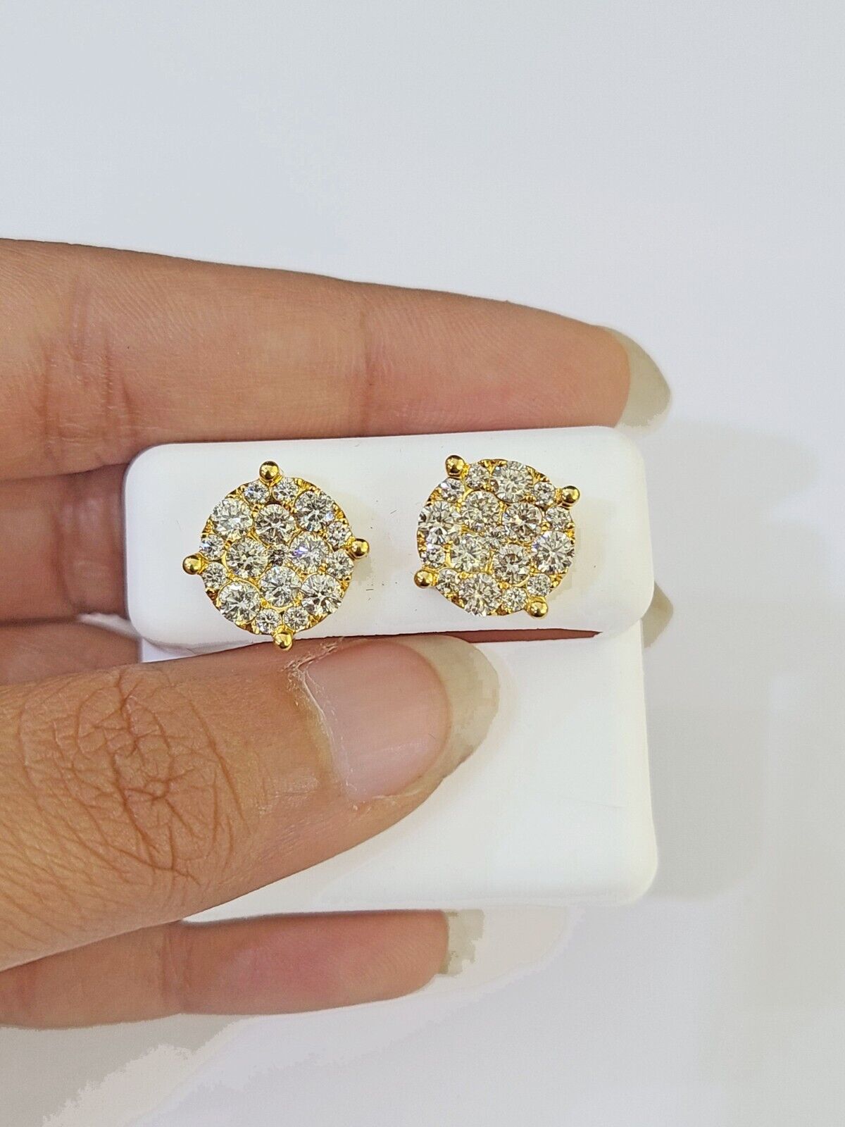 10k Yellow gold Flower Earrings with Real 2.09CT diamond screw - bag ,Women studs - Reva Jeweler