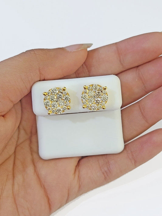 10k Yellow gold Flower Earrings with Real 2.09CT diamond screw - bag ,Women studs - Reva Jeweler