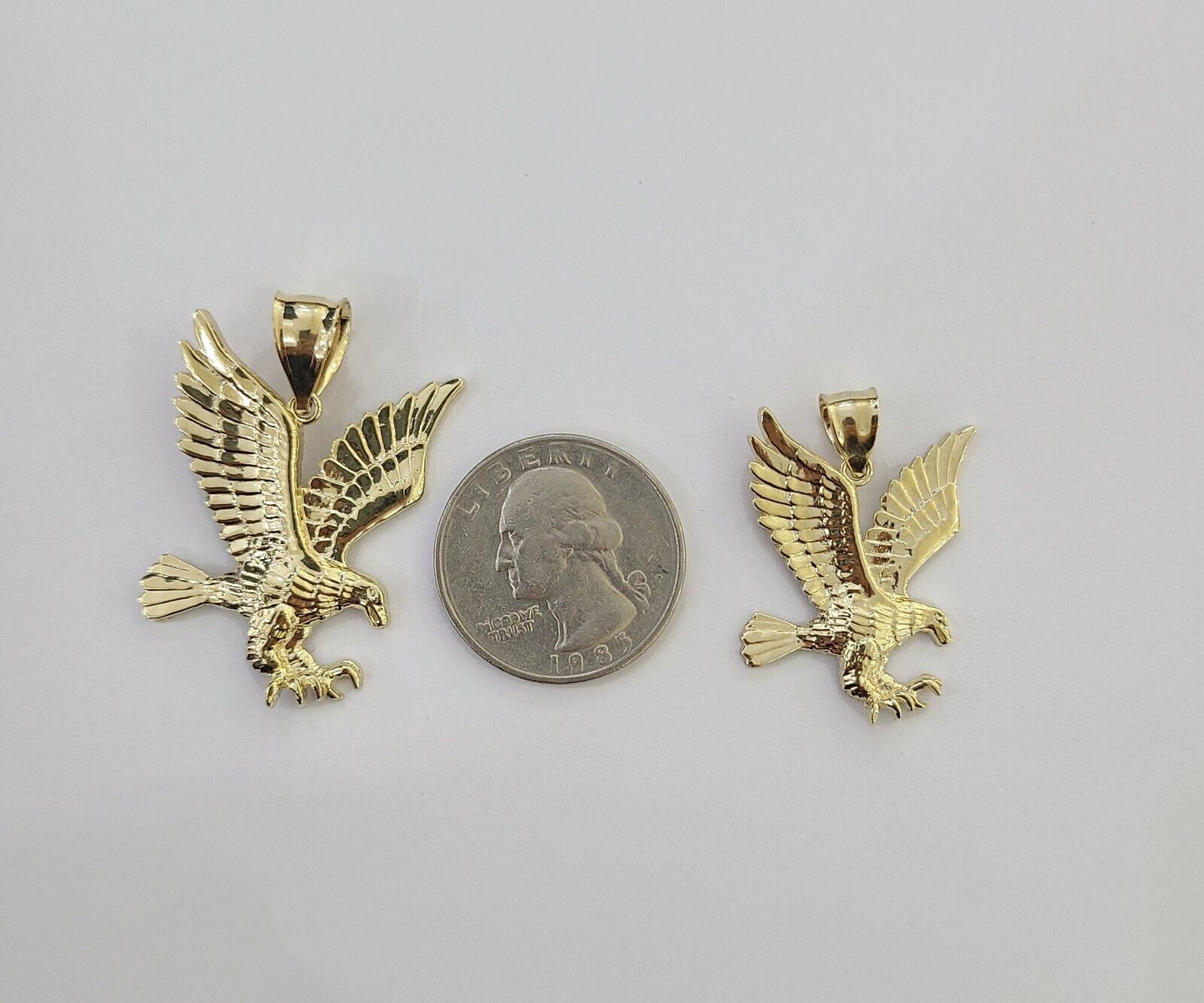 10K Yellow Gold Flying Eagle Charm 1 - 2" Inch Bird Pendent Real 10kt - Reva Jeweler