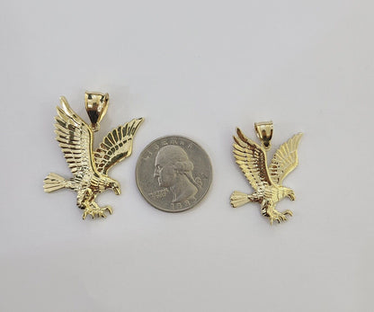 10K Yellow Gold Flying Eagle Charm 1 - 2" Inch Bird Pendent Real 10kt - Reva Jeweler