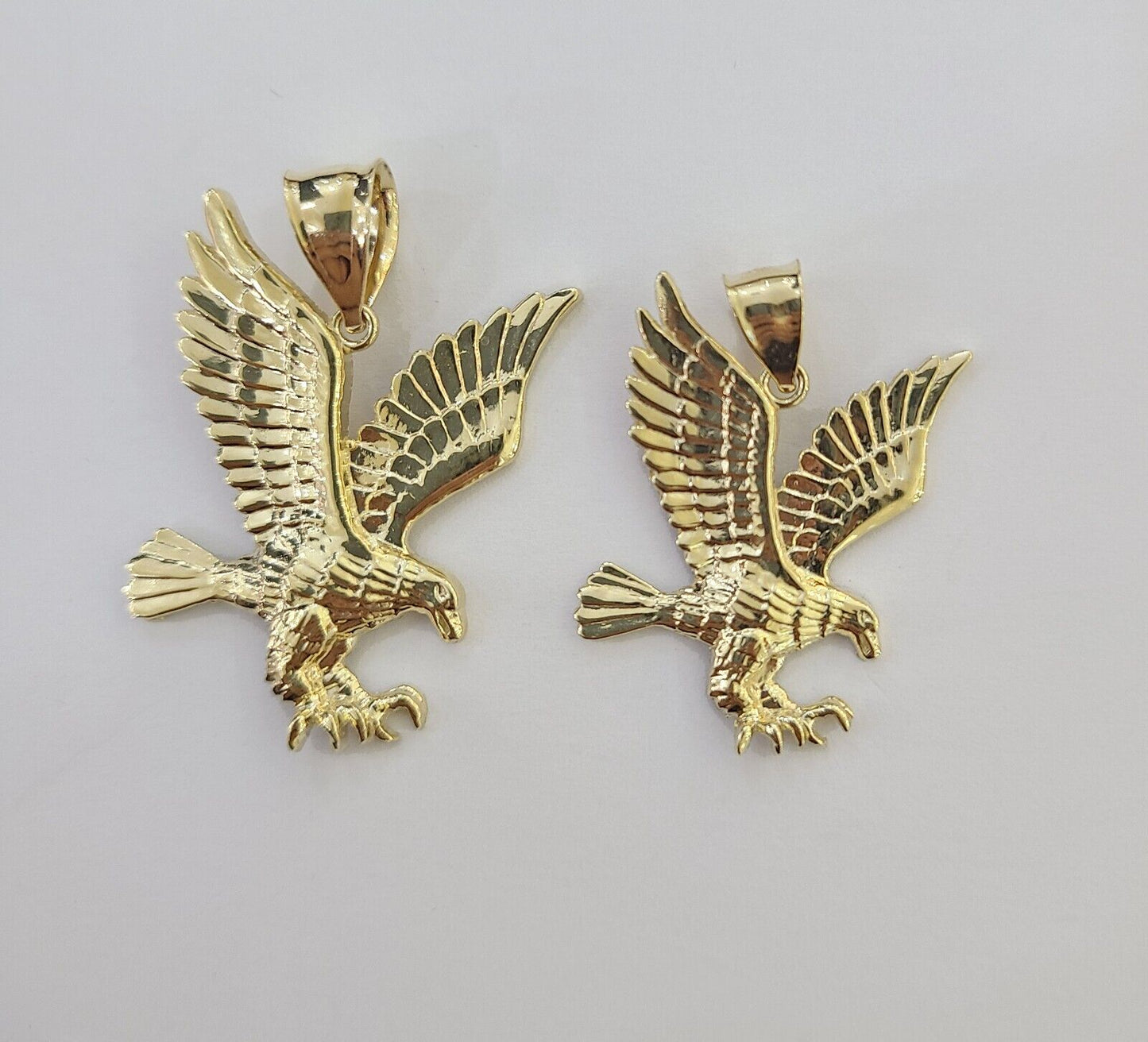10K Yellow Gold Flying Eagle Charm 1 - 2" Inch Bird Pendent Real 10kt - Reva Jeweler