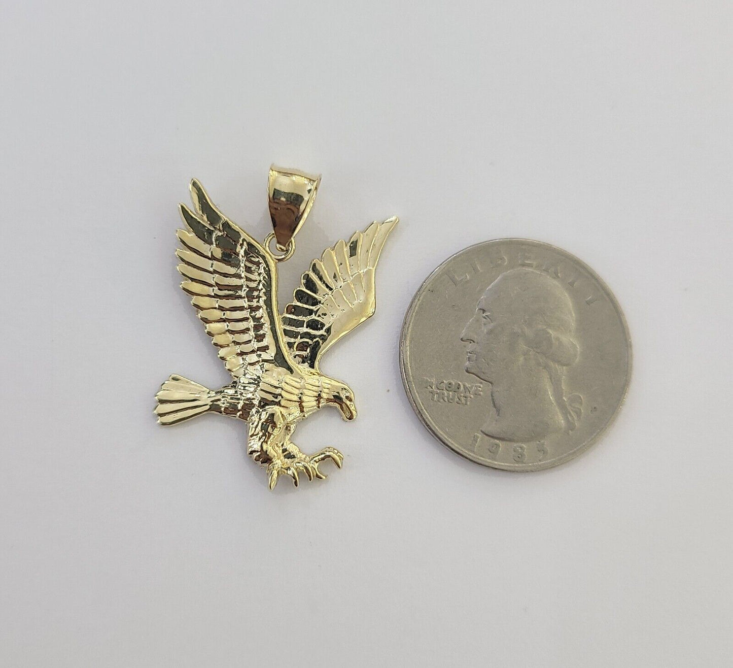 10K Yellow Gold Flying Eagle Charm 1 - 2" Inch Bird Pendent Real 10kt - Reva Jeweler