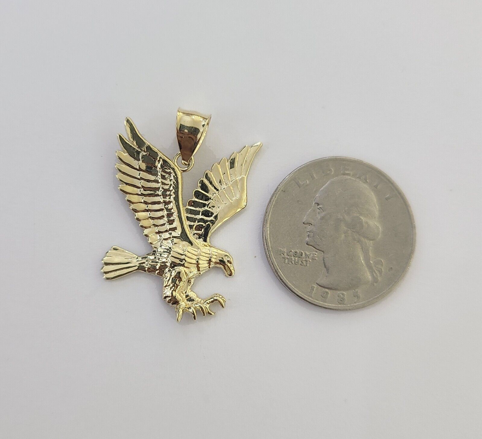 10K Yellow Gold Flying Eagle Charm 1 - 2" Inch Bird Pendent Real 10kt - Reva Jeweler