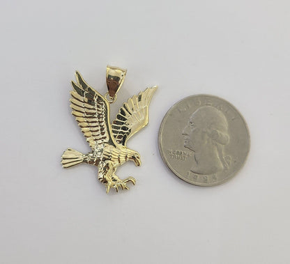 10K Yellow Gold Flying Eagle Charm 1 - 2" Inch Bird Pendent Real 10kt - Reva Jeweler