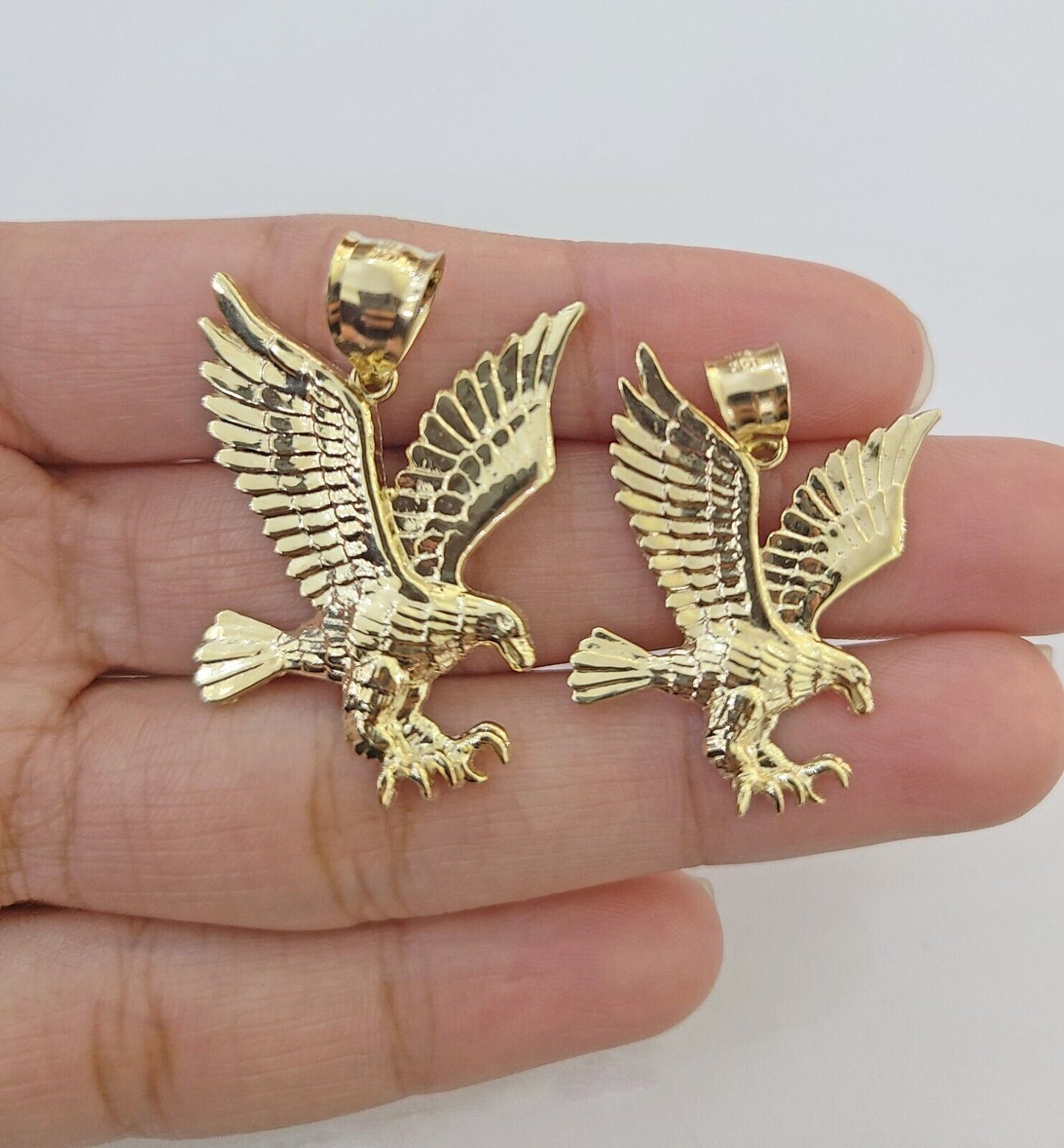 10K Yellow Gold Flying Eagle Charm 1 - 2" Inch Bird Pendent Real 10kt - Reva Jeweler