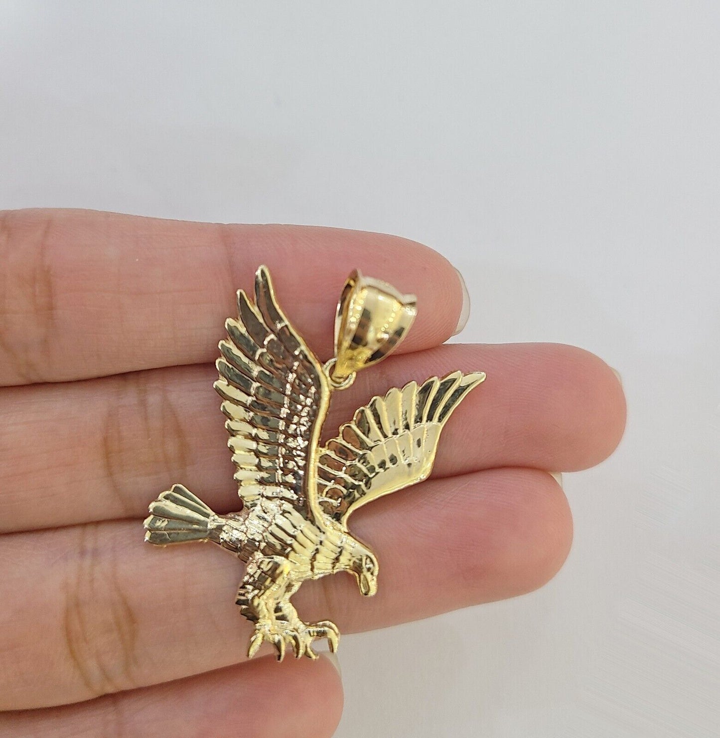 10k Yellow Gold Flying Eagle Charm Pendant For Men Women 1" Inch Bird 10kt Real - Reva Jeweler