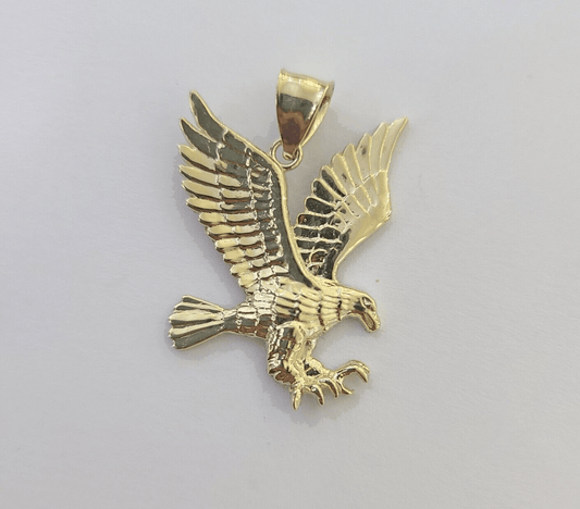 10k Yellow Gold Flying Eagle Charm Pendant For Men Women 1" Inch Bird 10kt Real - Reva Jeweler