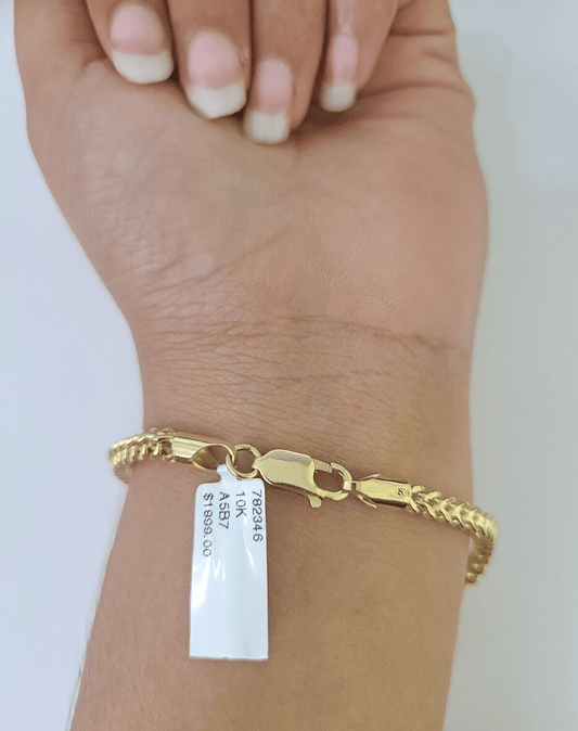 10k Yellow Gold Franco Bracelet 3mm 7.25" Inch Men Women Link Real - GoldenlinQ