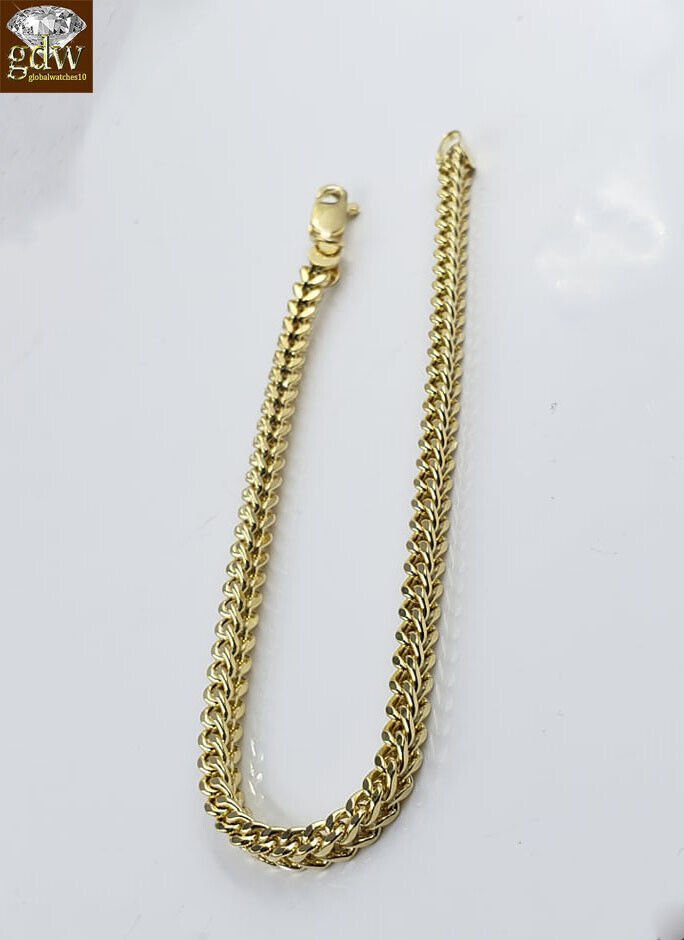 10k Yellow Gold Franco Bracelet 4mm 8" Inch Men Women Rope Cuban Link Real gold - Reva Jeweler