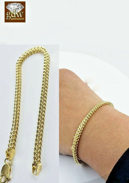 10k Yellow Gold Franco Bracelet 4mm 8" Inch Men Women Rope Cuban Link Real gold - Reva Jeweler