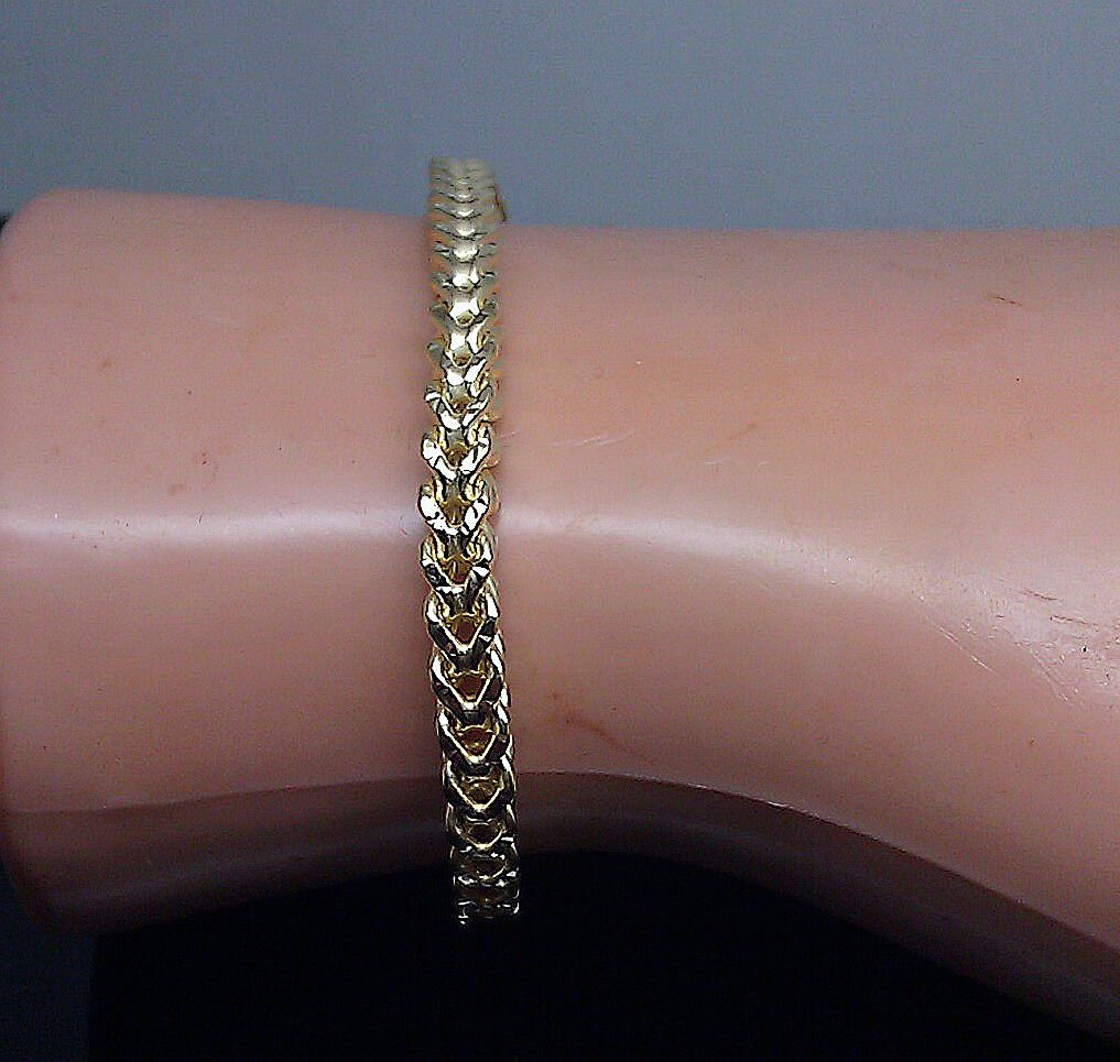 10k Yellow Gold Franco Bracelet 4mm 8" Inch Men Women Rope Cuban Link Real gold - Reva Jeweler