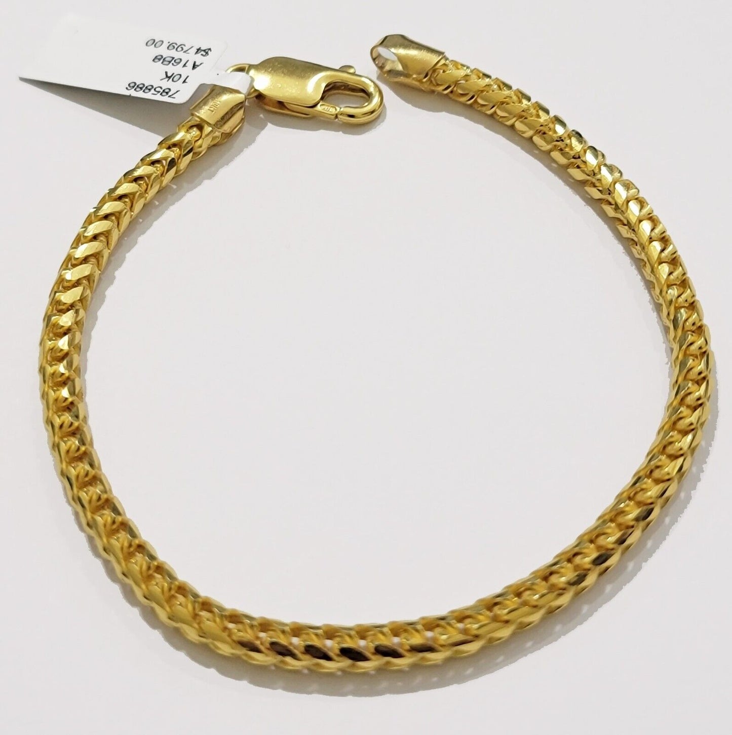 10k Yellow Gold Franco Bracelet Solid 4mm 8.25" Authentic 10KT , STRONG REAL - Reva Jeweler