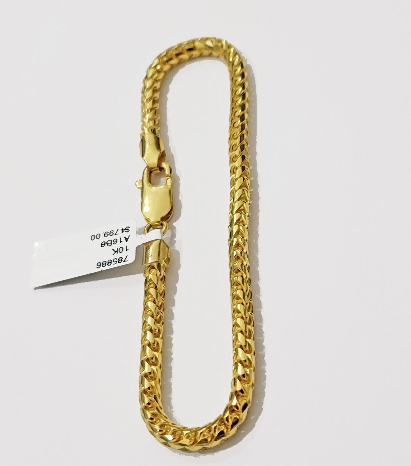 10k Yellow Gold Franco Bracelet Solid 4mm 8.25" Authentic 10KT , STRONG REAL - Reva Jeweler