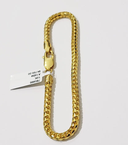 10k Yellow Gold Franco Bracelet Solid 4mm 8.25" Authentic 10KT , STRONG REAL - Reva Jeweler