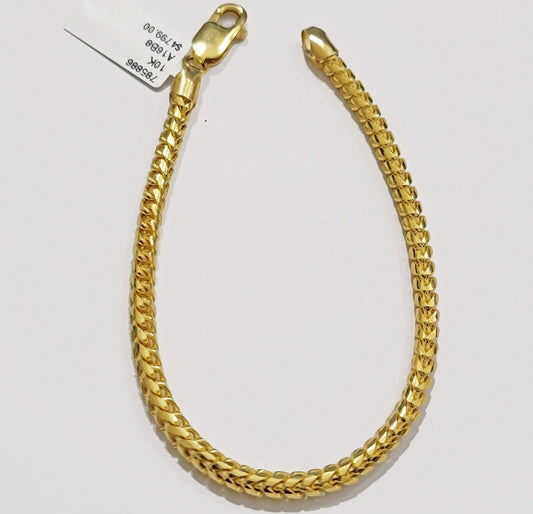 10k Yellow Gold Franco Bracelet Solid 4mm 8.25" Authentic 10KT , STRONG REAL - Reva Jeweler