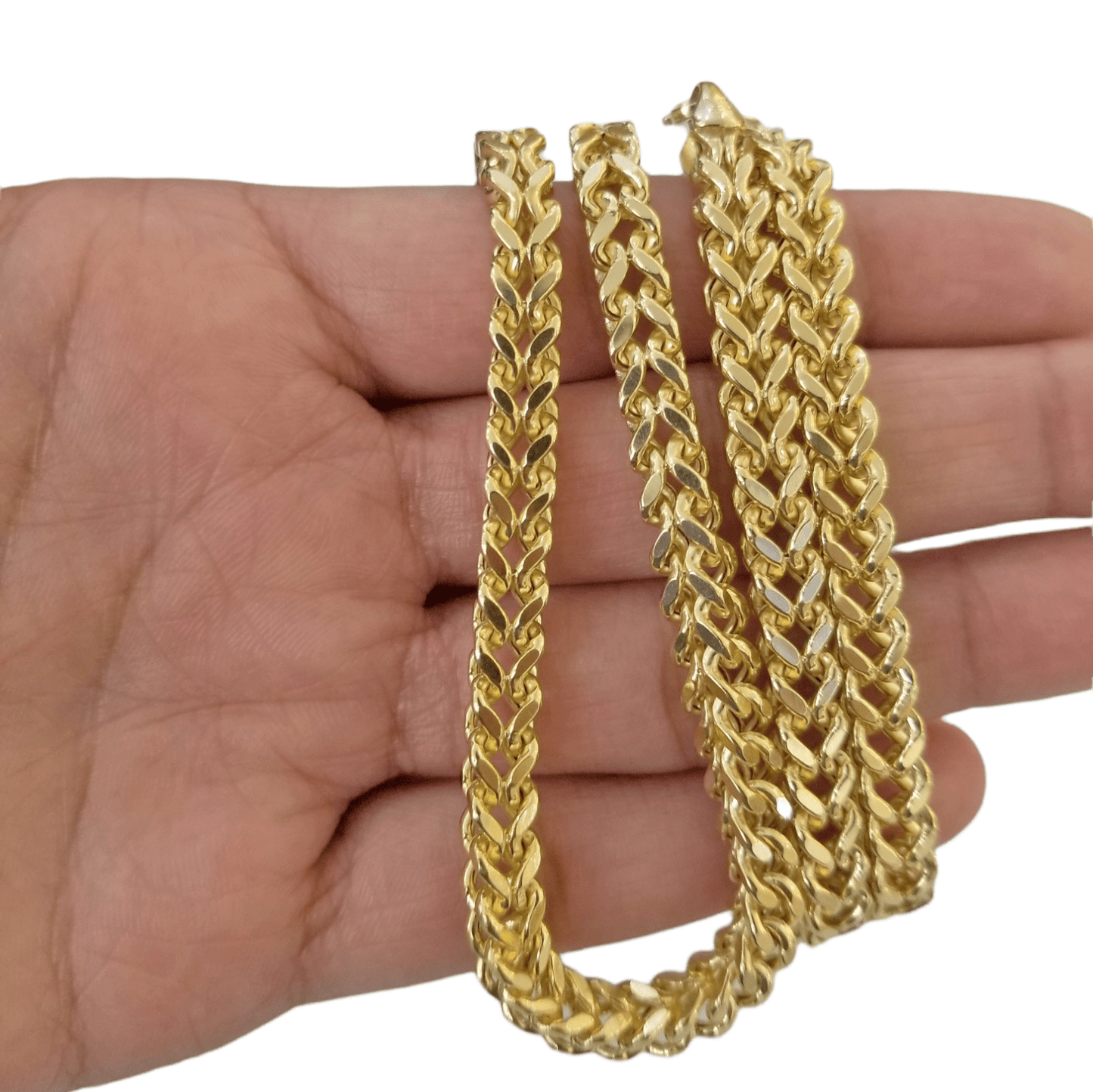 10k Yellow Gold Franco Chain 22 24 26 28" Inch Real Gold 7mm Box Necklace - Reva Jeweler
