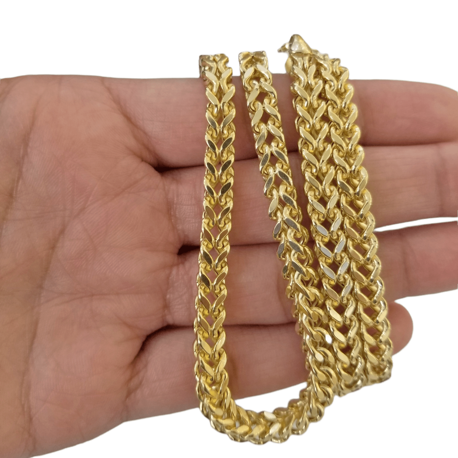 10k Yellow Gold Franco Chain 22 24 26 28" Inch Real Gold 7mm Box Necklace - Reva Jeweler