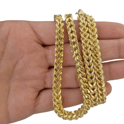 10k Yellow Gold Franco Chain 22 24 26 28" Inch Real Gold 7mm Box Necklace - Reva Jeweler