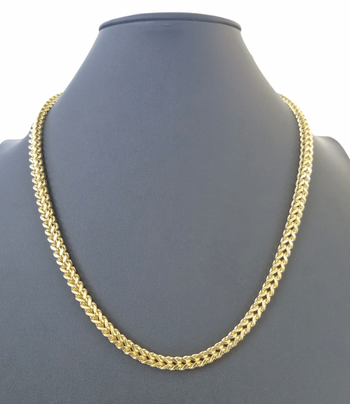 10k Yellow Gold Franco Chain 22 24 26 28" Inch Real Gold 7mm Box Necklace - Reva Jeweler