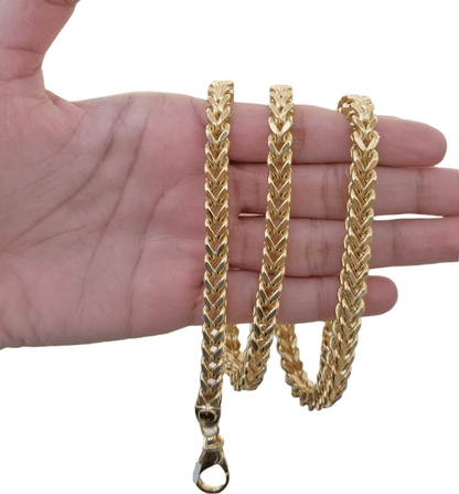 10k Yellow Gold Franco Chain 22 24 26 28" Inch Real Gold 7mm Box Necklace - Reva Jeweler