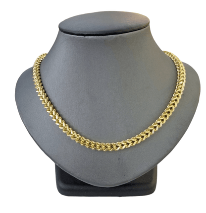 10k Yellow Gold Franco Chain 22 24 26 28" Inch Real Gold 7mm Box Necklace - Reva Jeweler