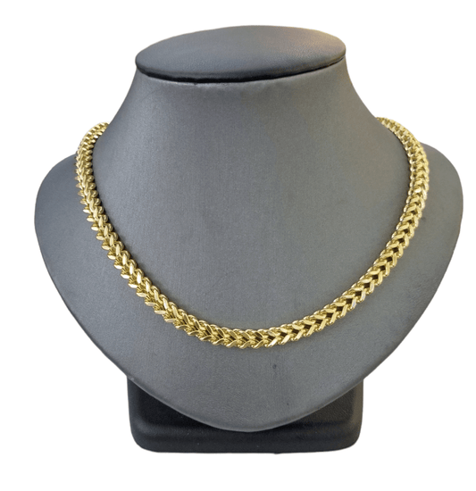10k Yellow Gold Franco Chain 22 24 26 28" Inch Real Gold 7mm Box Necklace - Reva Jeweler