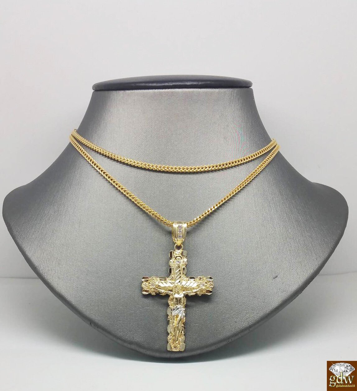 10k Yellow Gold Franco Chain Necklace Cross pendant charm 22" 24" 26" - Reva Jeweler