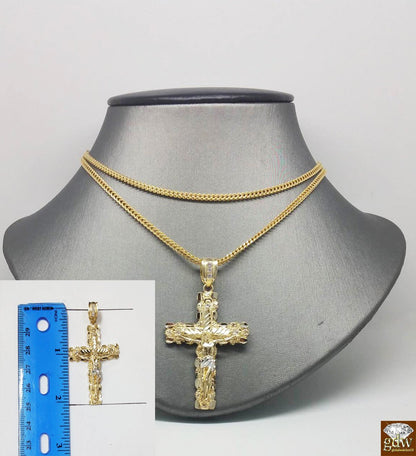 10k Yellow Gold Franco Chain Necklace Cross pendant charm 22" 24" 26" - Reva Jeweler