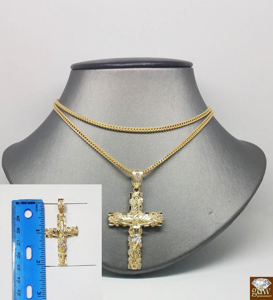 10k Yellow Gold Franco Chain Necklace Cross pendant charm 22" 24" 26" - Reva Jeweler