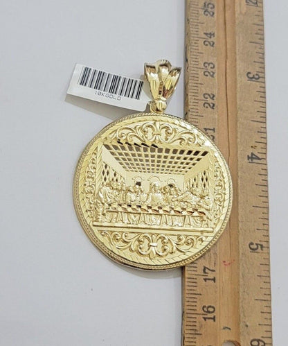 10k Yellow Gold Franco Chain Necklace Last Supper Charm Pendant 3mm 18" - 26" Inch - Reva Jeweler