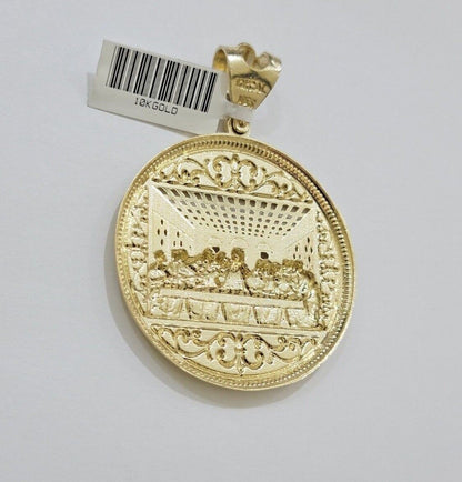 10k Yellow Gold Franco Chain Necklace Last Supper Charm Pendant 3mm 20"Inch 10kt - Reva Jeweler