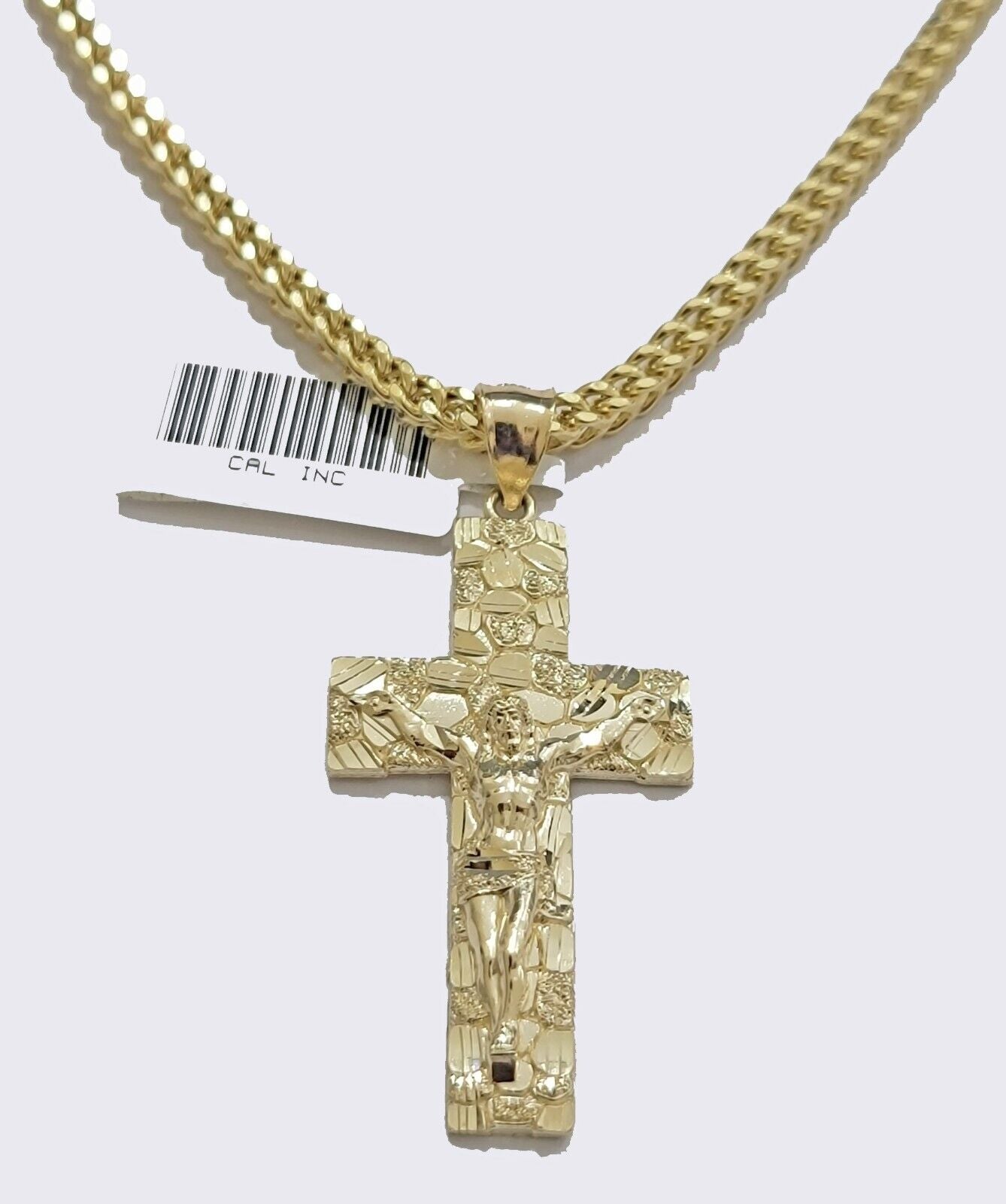 10k Yellow Gold Franco Chain & Nugget Charm 3mm 22" Inch Necklace Real 10KT SET - Reva Jeweler