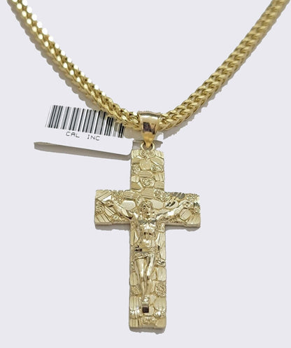 10k Yellow Gold Franco Chain & Nugget Charm 3mm 22" Inch Necklace Real 10KT SET - Reva Jeweler