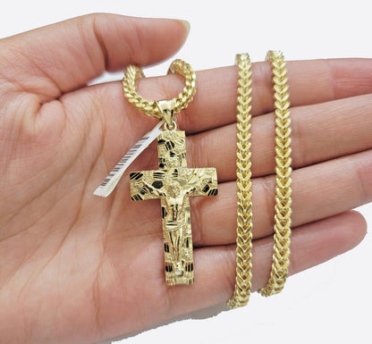 10k Yellow Gold Franco Chain & Nugget Charm 3mm 22" Inch Necklace Real 10KT SET - Reva Jeweler