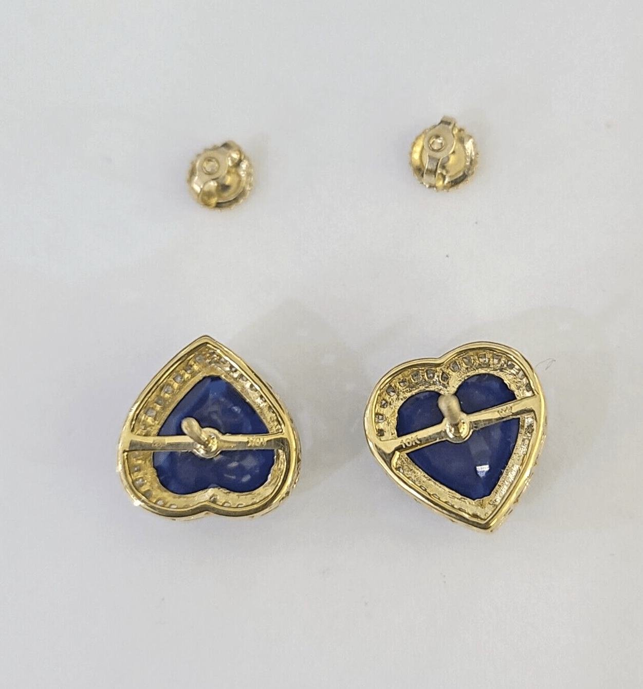10k Yellow Gold Heart Diamond Earrings Real Screw - Back Women Men studs - GoldenlinQ
