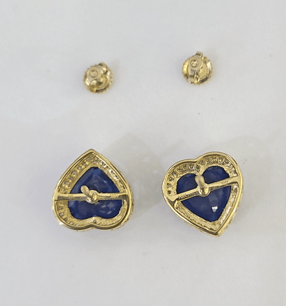 10k Yellow Gold Heart Diamond Earrings Real Screw - Back Women Men studs - GoldenlinQ