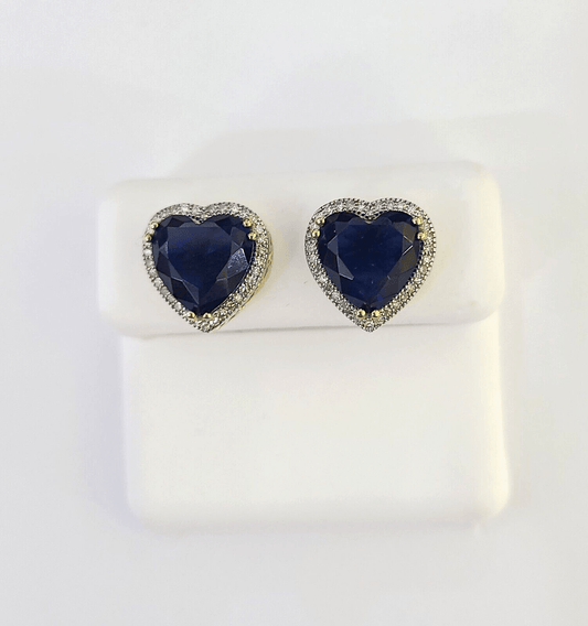 10k Yellow Gold Heart Diamond Earrings Real Screw - Back Women Men studs - GoldenlinQ
